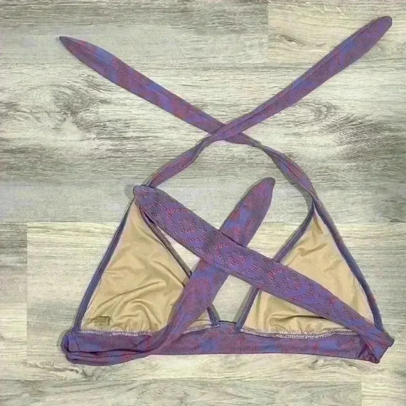 Victoria's Secret Bikini Swimsuit Top Only Halter Tie Purple Red No Pads Size L - Picture 6 of 7